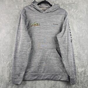 Simms Hoodie Mens Medium Gray Fleece Pullover Sweatshirt Logo Sleeve Fishing
